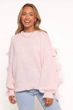 Lover Tie Sleeve Knit Sweater Pink