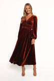 Cece Velvet Long Sleeve Maxi Dress Rust