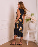 Dusky Blossom Cowl Floral Satin Midi Dress