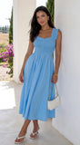 Bluebell Smocked Sweetheart Midi Dress Blue