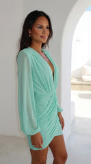 Deniz Surplice Mini Dress Mint Green