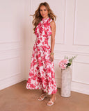 Marlisse Pleated Floral Halter Neck Maxi Dress