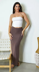 Seychelles Jersey Knit Ribbed Maxi Skirt Brown