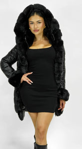 Glacier PU Puffer Fur Jacket Black