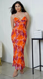 Eleanora Multi Color Mesh Front V Maxi Dress Orange