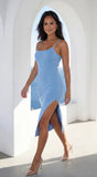 Sana Ribbed Side Slit Cami Midi Dress Baby Blue