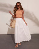 Daytime Studio Pleated Linen Cotton Midi Skirt