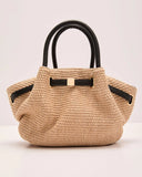Island Reverie Belted Woven Straw Trapeze Bag