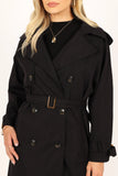 Trina Button Front Trench Coat Black