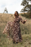 Hilary Pleated Maxi Dress Brown Floral