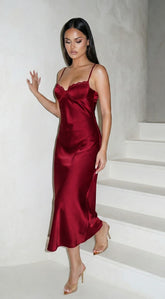 Civelle Satin Maxi Dress Burgundy Red