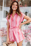Addie Tie Waist Romper Pink Stripe