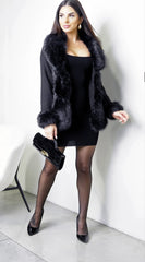 Velouria Faux Suede Fur Coat Black