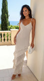 Olivara Polka Dot Ruffle Maxi Dress Off White