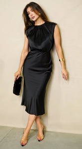Tulane Satin Midi Dress Black