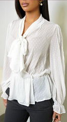 Elle Swiss Dot Front Tie Blouse Top White