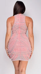 Vance Pink Rhinestone Pearl Mini Dress
