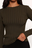 Aneesa Wide Rib Knit Top Dark Olive