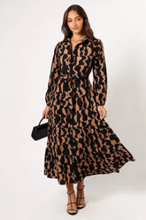 Lincoln Long Sleeve Maxi Dress Black Beige
