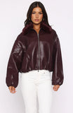 No Competition PU Bomber Jacket Burgundy