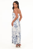 Tamira Strapless Midi Dress Blue Floral