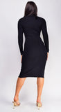 Cielo Mock Neck Long Sleeve Ribbed Mid Dress Black