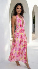 Floret Floral Print Maxi Dress Pink Multi