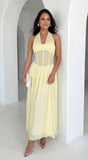 Aurevyn Halter Mesh Maxi Dress Butter Yellow