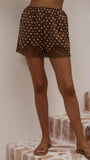 Makoa Lace Shorts Choc White Polka