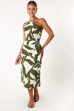 Zara One Shoulder Midi Dress Olive Palm