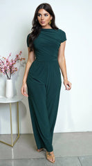 Ruba Cowl Tunic Neck Short Sleeve Wide Leg Jumpsuit Green
