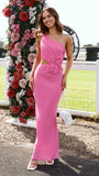 Bloom One Shoulder Cut Out Maxi Dress Hot Pink