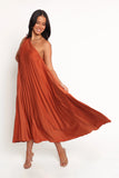 Selena One Shoulder Midi Dress Russet Bronze