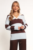 Mikaela Rugby Stripe Knit Sweater Brown Blue Stripe