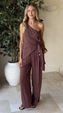 Leela One Shoulder Top and Pants Set Brown