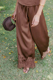 Viola Drawstring Wide Leg Pant Chocolate