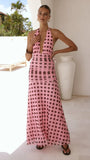 Kya Maxi Dress Pink Brown Polka