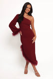 Dame One Shoulder Midi Dress Deep Wine