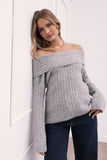 Kenny Off Shoulder Knit Sweater Grey