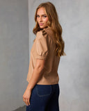Zadig Leather Puff Sleeve Top