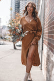 Nova Wrap Knit Midi Dress Camel