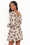 Cambria Long Sleeve Mini Dress Brown White