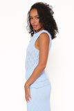 Faeriel Off Shoulder Lace Knit Top Blue