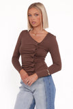 Ethel Asymmetrical Knit Top Chocolate