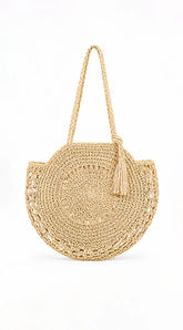 Circle Straw Summer Tote Bag Ivory