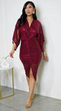 Maryla Front Twist Sequin Midi Dress Burgundy