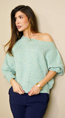 Zaylani Off Shoulder Knit Sweater Top Mint