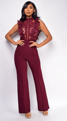 Vanna Crochet Flared leg Jumpsuit Wine