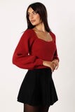Gia Sweetheart Neck Bell Sleeve Knit Sweater Wine