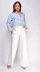 Drew Crinkle Wide Leg Pants White